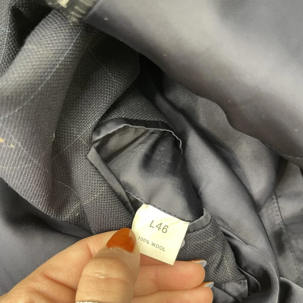 Jos A Bank Signature Collection Blazer Mens 46L Navy Windowpane Wool Jacket - Picture 5 of 9